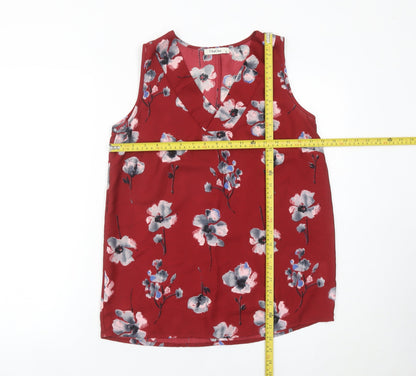 ChaCha Women’s Red Floral Sleeveless V-Neck Tunic Blouse Size S