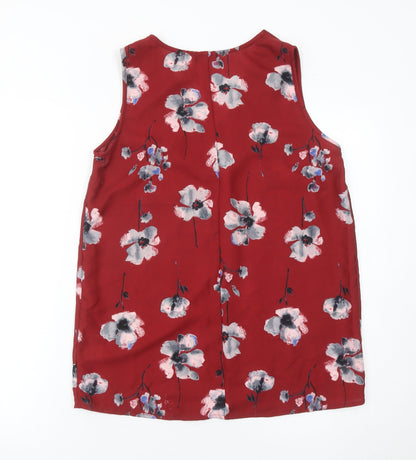 ChaCha Women’s Red Floral Sleeveless V-Neck Tunic Blouse Size S