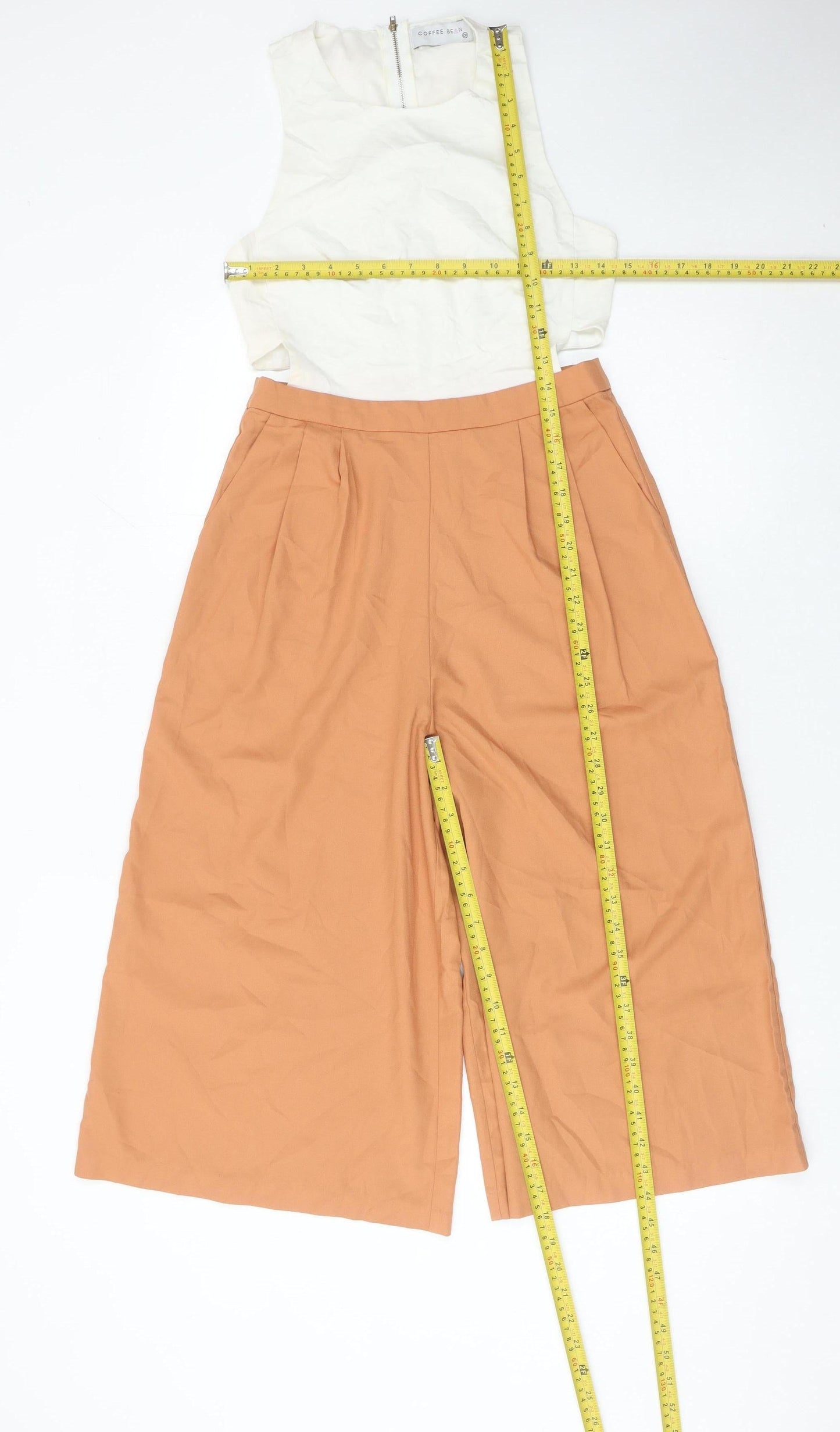 Coffee Bean Women’s Ivory Brown Wide-Leg Sleeveless Jumpsuit Size S
