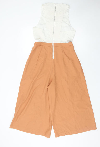 Coffee Bean Women’s Ivory Brown Wide-Leg Sleeveless Jumpsuit Size S
