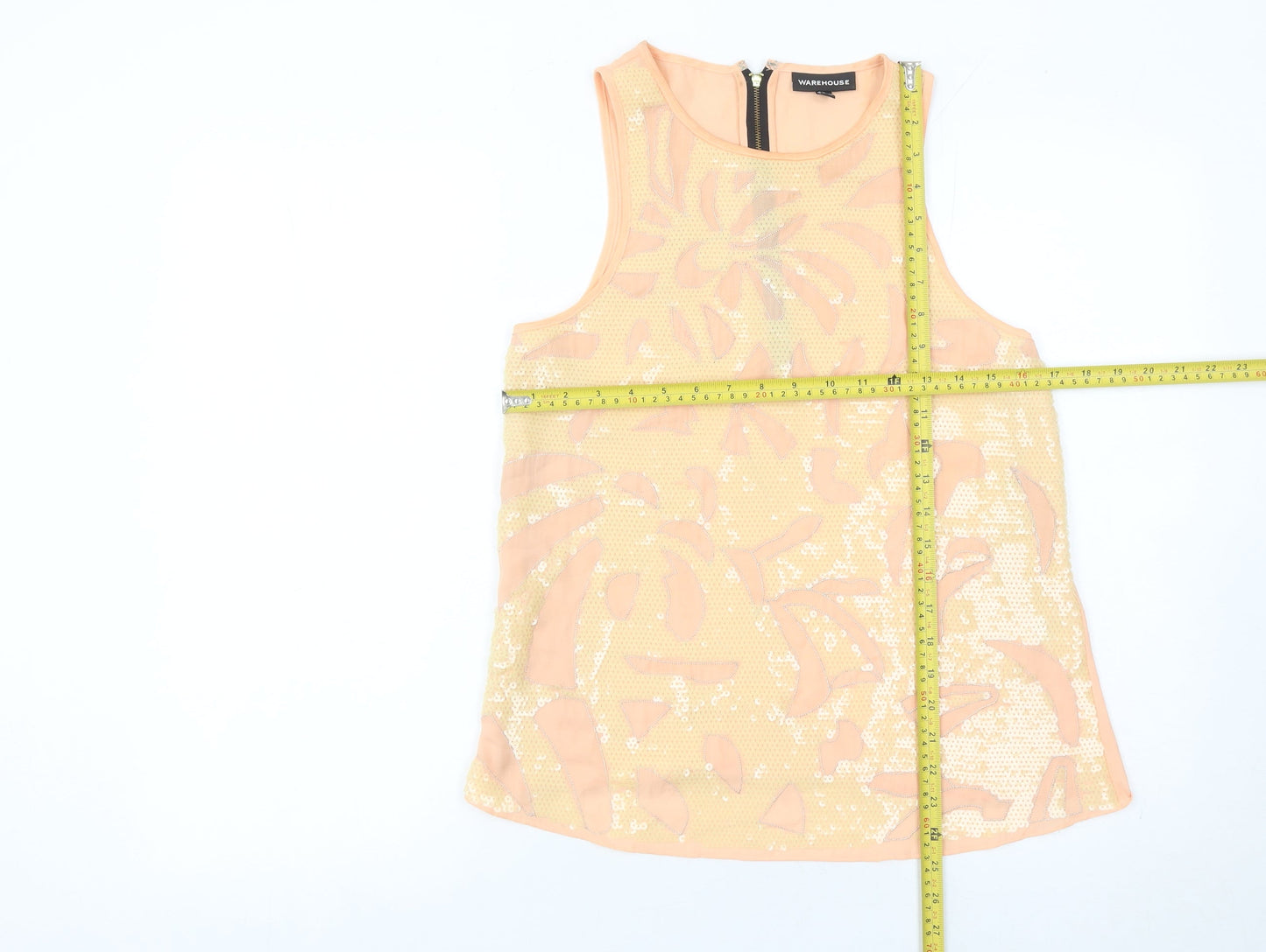 Warehouse Women’s Peach Sequin Tank Top UK 10 Sleeveless Party