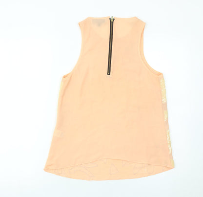Warehouse Women’s Peach Sequin Tank Top UK 10 Sleeveless Party