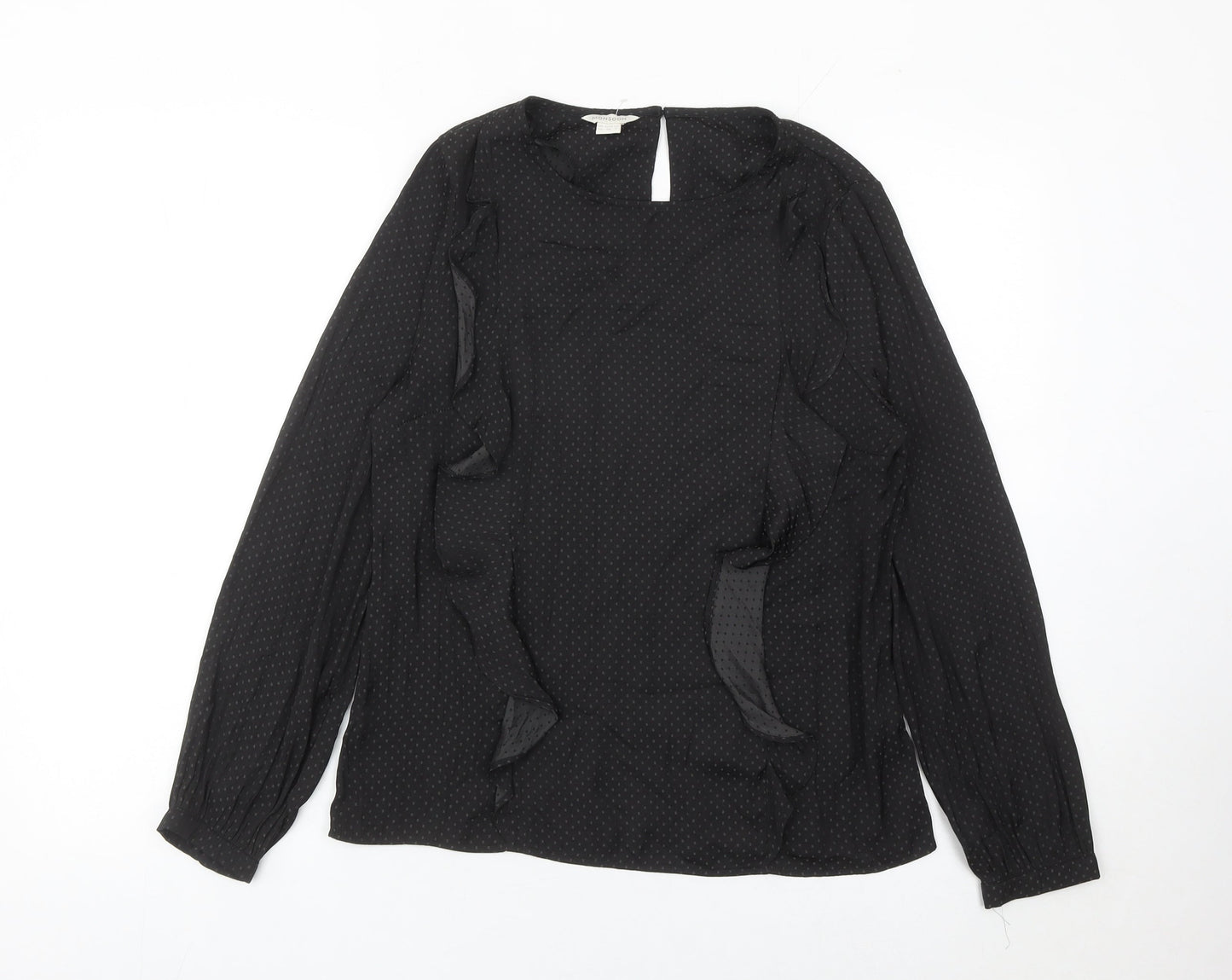 Monsoon Women Black Polka Dot Ruffle Long Sleeve Blouse Size 10