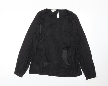 Monsoon Women Black Polka Dot Ruffle Long Sleeve Blouse Size 10