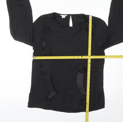 Monsoon Women Black Polka Dot Ruffle Long Sleeve Blouse Size 10