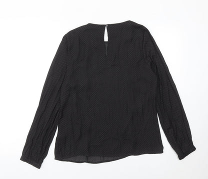 Monsoon Women Black Polka Dot Ruffle Long Sleeve Blouse Size 10