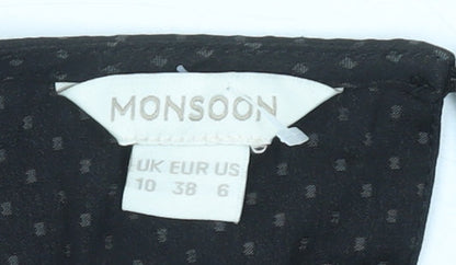 Monsoon Women Black Polka Dot Ruffle Long Sleeve Blouse Size 10