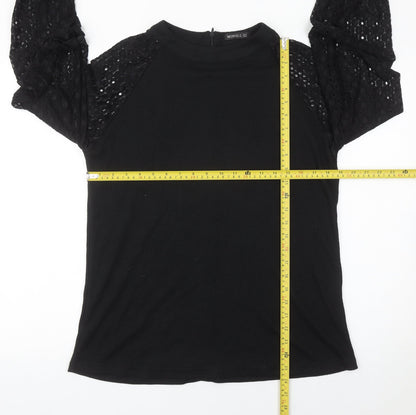 MIHOLL Womens Black Lace Sleeve Blouse Size L Long Sleeve Top