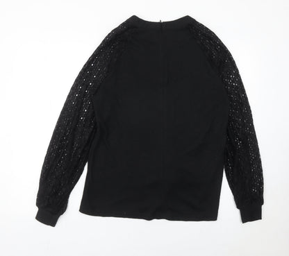 MIHOLL Womens Black Lace Sleeve Blouse Size L Long Sleeve Top