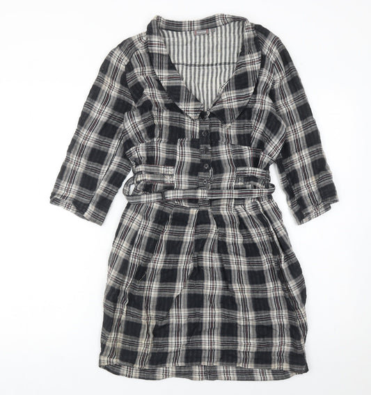 Firetrap Womens Black Check Shirt Dress Size S Belted Casual