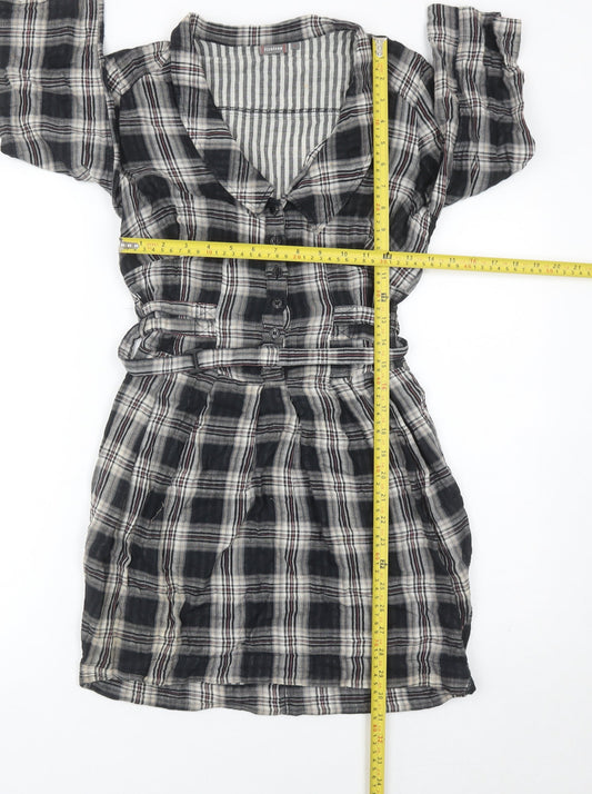Firetrap Womens Black Check Shirt Dress Size S Belted Casual