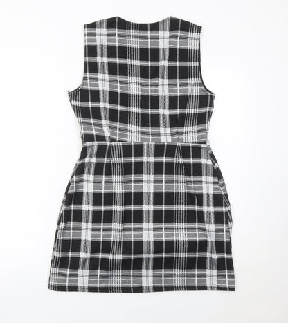 Quiz Womens Black Checked Plaid Wrap Dress Size 12 Sleeveless