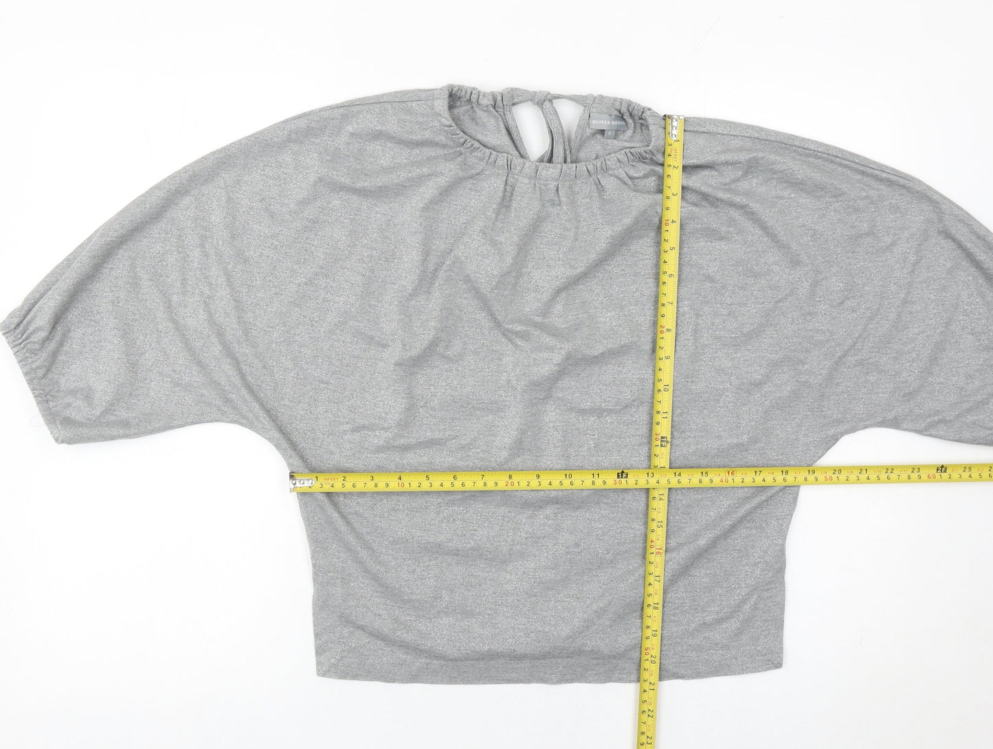 Oliver Bonas Womens Grey Glitter Tunic Blouse Size 6 Dolman Sleeve