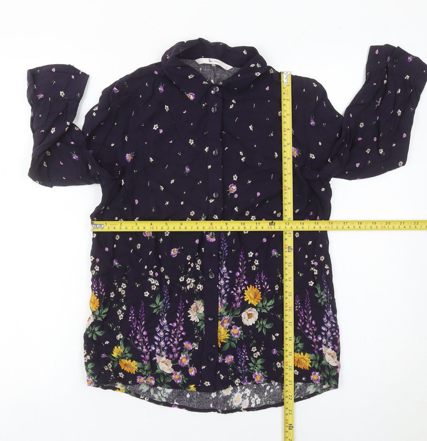 Tu Womens Multicoloured Floral Blouse Size 8 Viscose Tunic Top