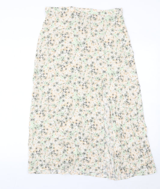 H&M Women’s Multicoloured Floral Midi A-Line Skirt Size 14 Viscose