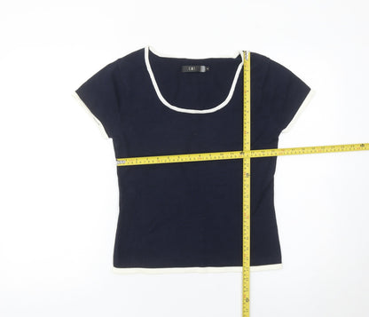 Jeff & Co Women’s Blue Square Neck Short Sleeve Cotton Pullover Jumper S