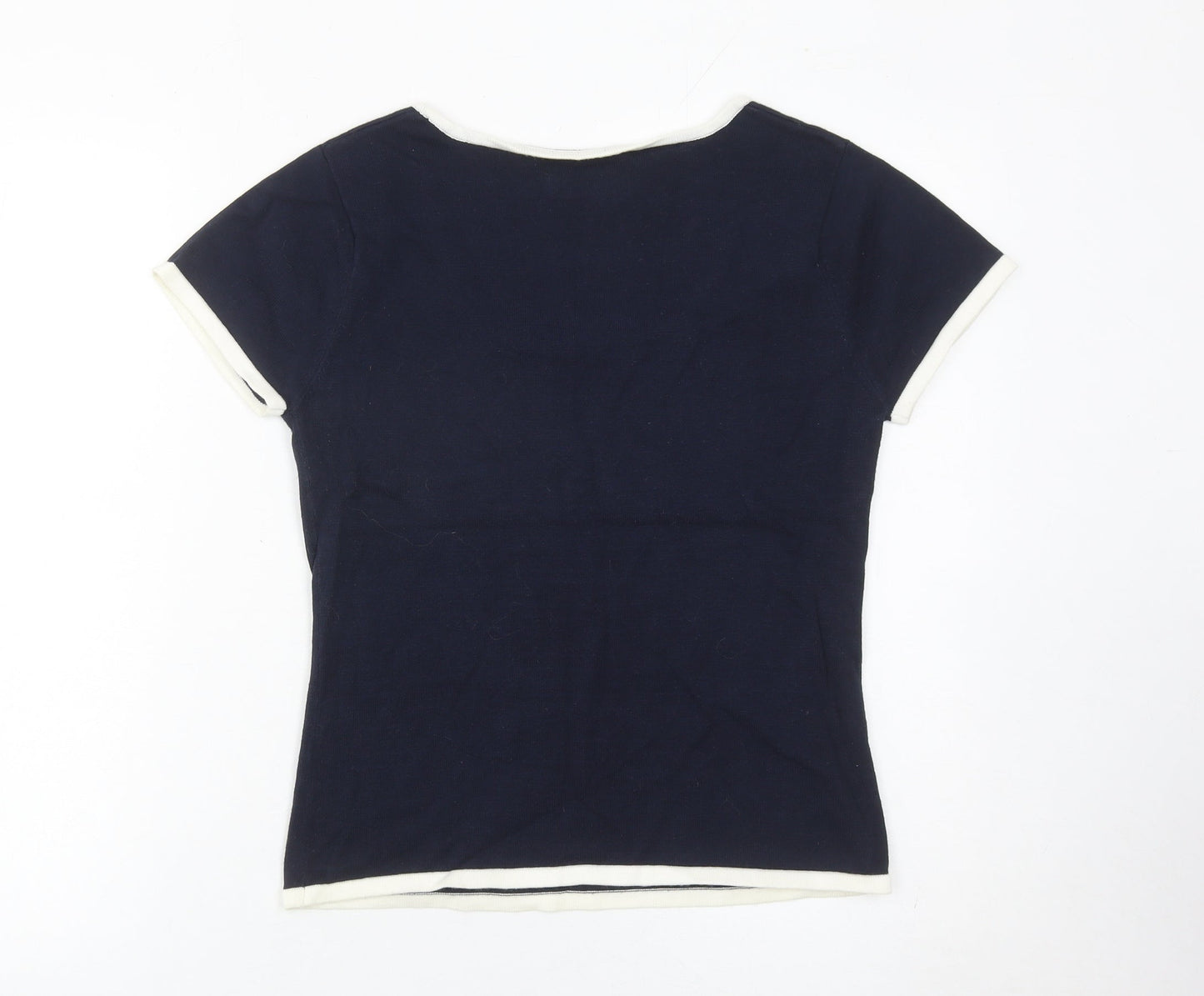 Jeff & Co Women’s Blue Square Neck Short Sleeve Cotton Pullover Jumper S