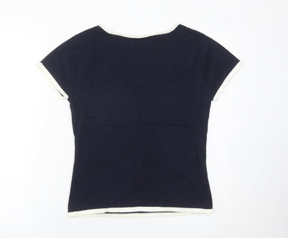 Jeff & Co Women’s Blue Square Neck Short Sleeve Cotton Pullover Jumper S