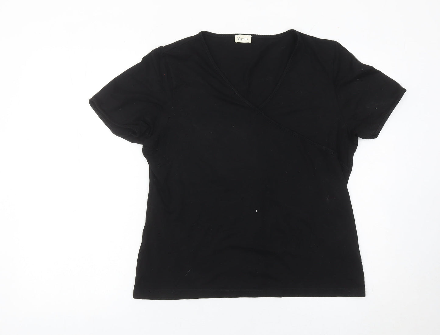 Viyella Womens Black Wrap Jersey T-Shirt Size L Short Sleeve