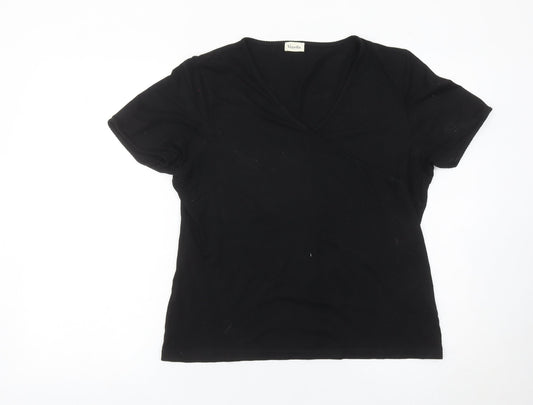 Viyella Womens Black Wrap Jersey T-Shirt Size L Short Sleeve