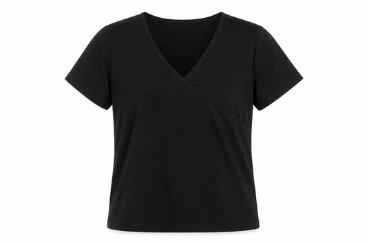 Viyella Womens Black Wrap Jersey T-Shirt Size L Short Sleeve