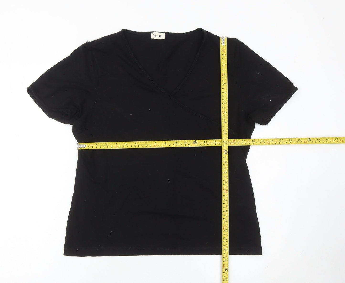 Viyella Womens Black Wrap Jersey T-Shirt Size L Short Sleeve