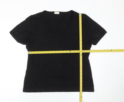 Viyella Womens Black Wrap Jersey T-Shirt Size L Short Sleeve