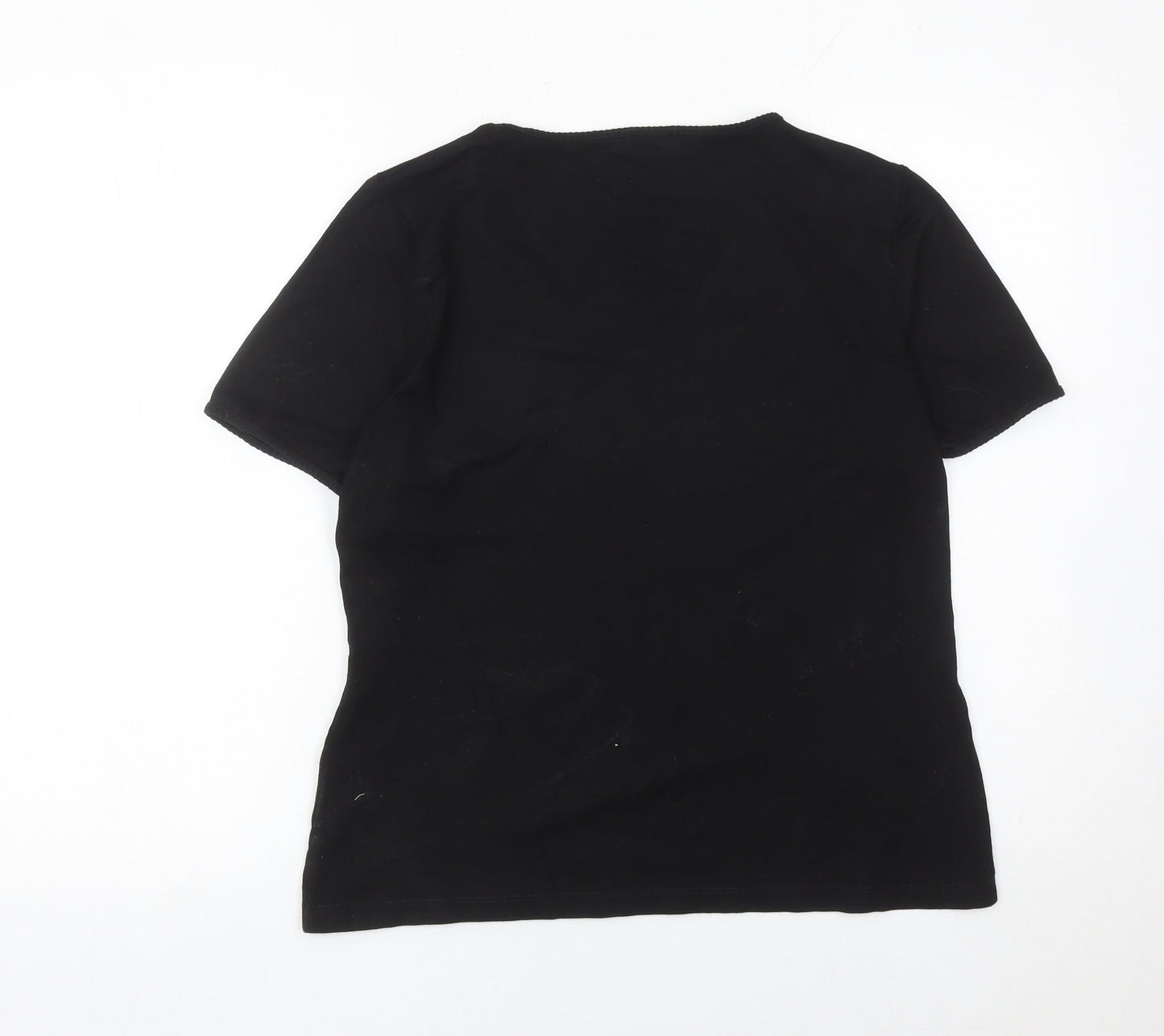 Viyella Womens Black Wrap Jersey T-Shirt Size L Short Sleeve