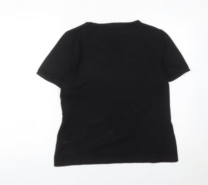 Viyella Womens Black Wrap Jersey T-Shirt Size L Short Sleeve