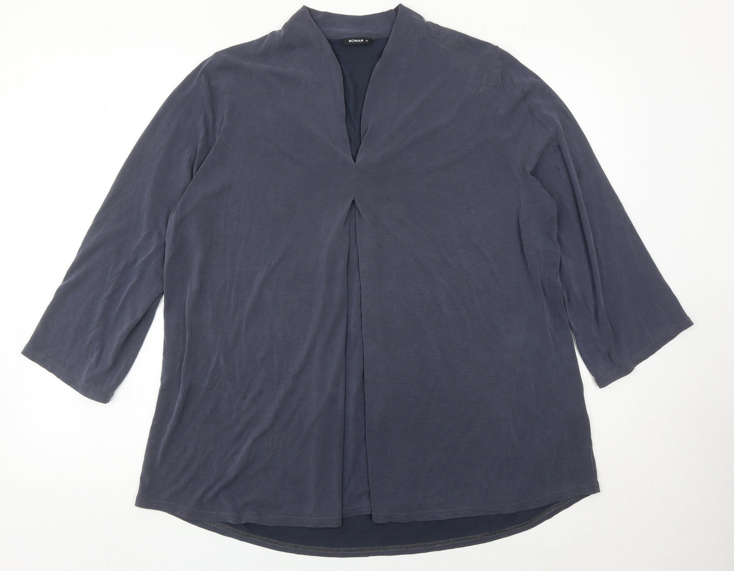 Roman Women’s Blue Size 18 Tunic Blouse 3/4 Sleeve V-Neck