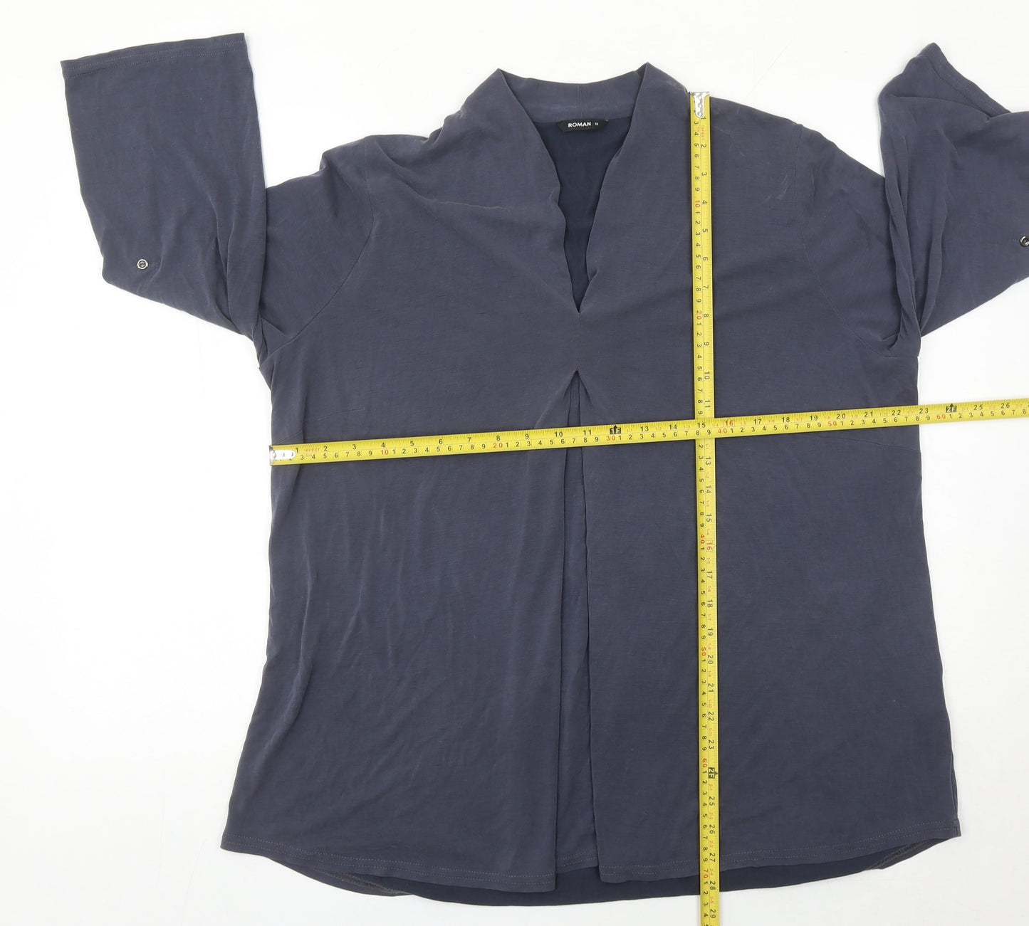 Roman Women’s Blue Size 18 Tunic Blouse 3/4 Sleeve V-Neck