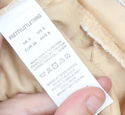 PrettyLittleThing Women’s Beige Lace Bodycon Halter Dress Size 8