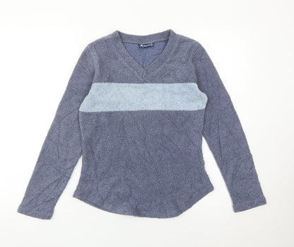 Active Women’s Blue V-Neck Pullover Sweatshirt UK 8 Polyester Viscose