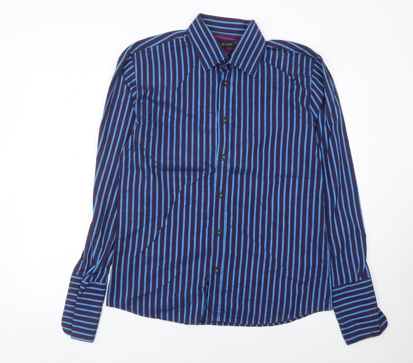 Dunnes Stores Men’s Blue Striped Cotton Long Sleeve Button-Up Shirt Medium 38-40"