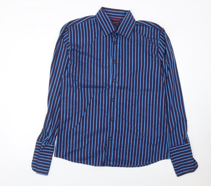Dunnes Stores Men’s Blue Striped Cotton Long Sleeve Button-Up Shirt Medium 38-40"