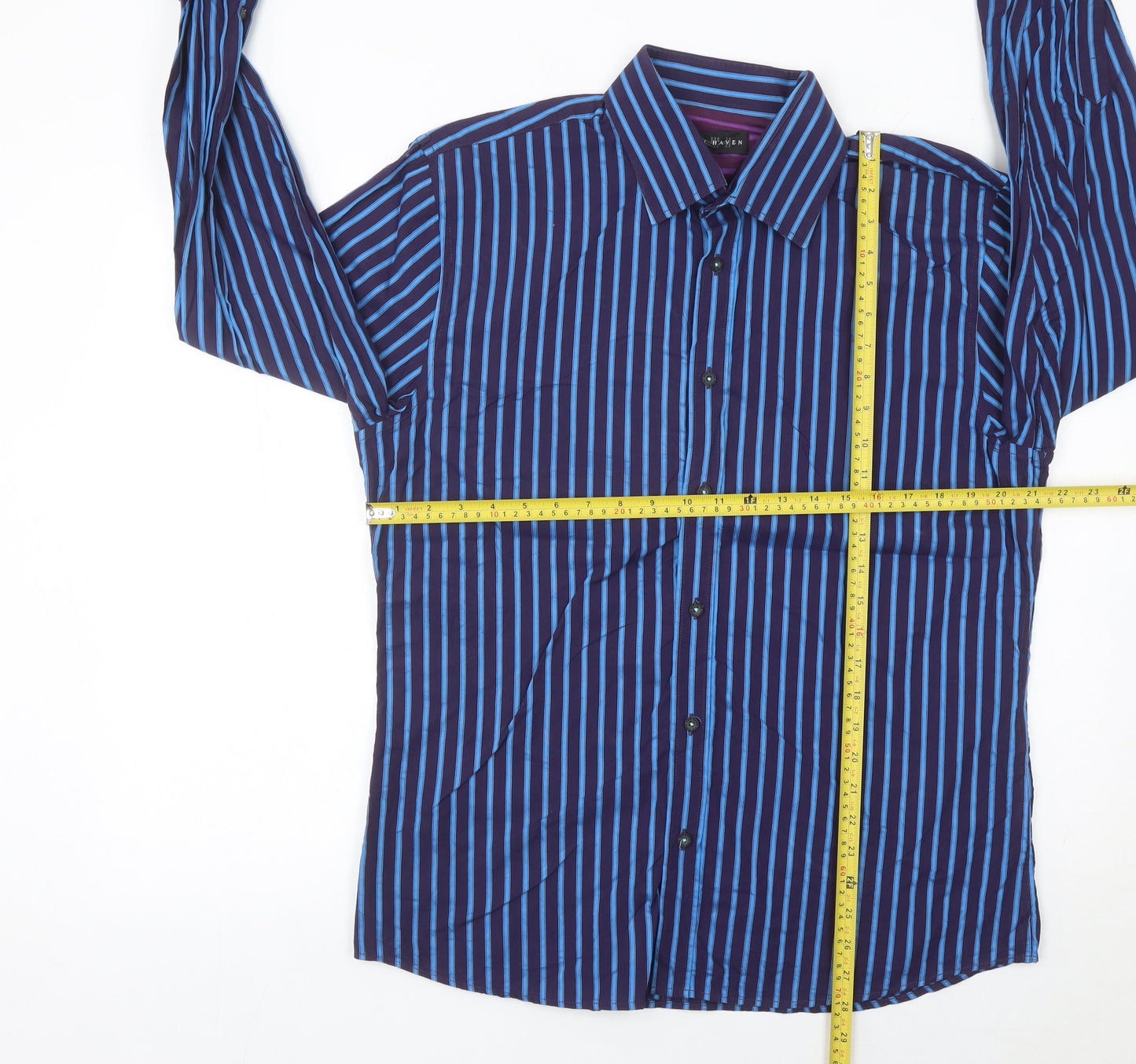 Dunnes Stores Men’s Blue Striped Cotton Long Sleeve Button-Up Shirt Medium 38-40"