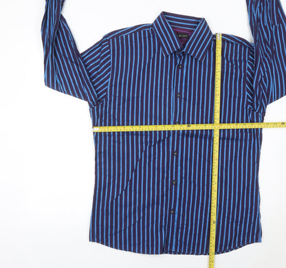 Dunnes Stores Men’s Blue Striped Cotton Long Sleeve Button-Up Shirt Medium 38-40"