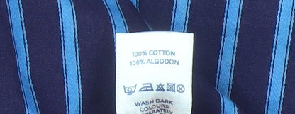 Dunnes Stores Men’s Blue Striped Cotton Long Sleeve Button-Up Shirt Medium 38-40"