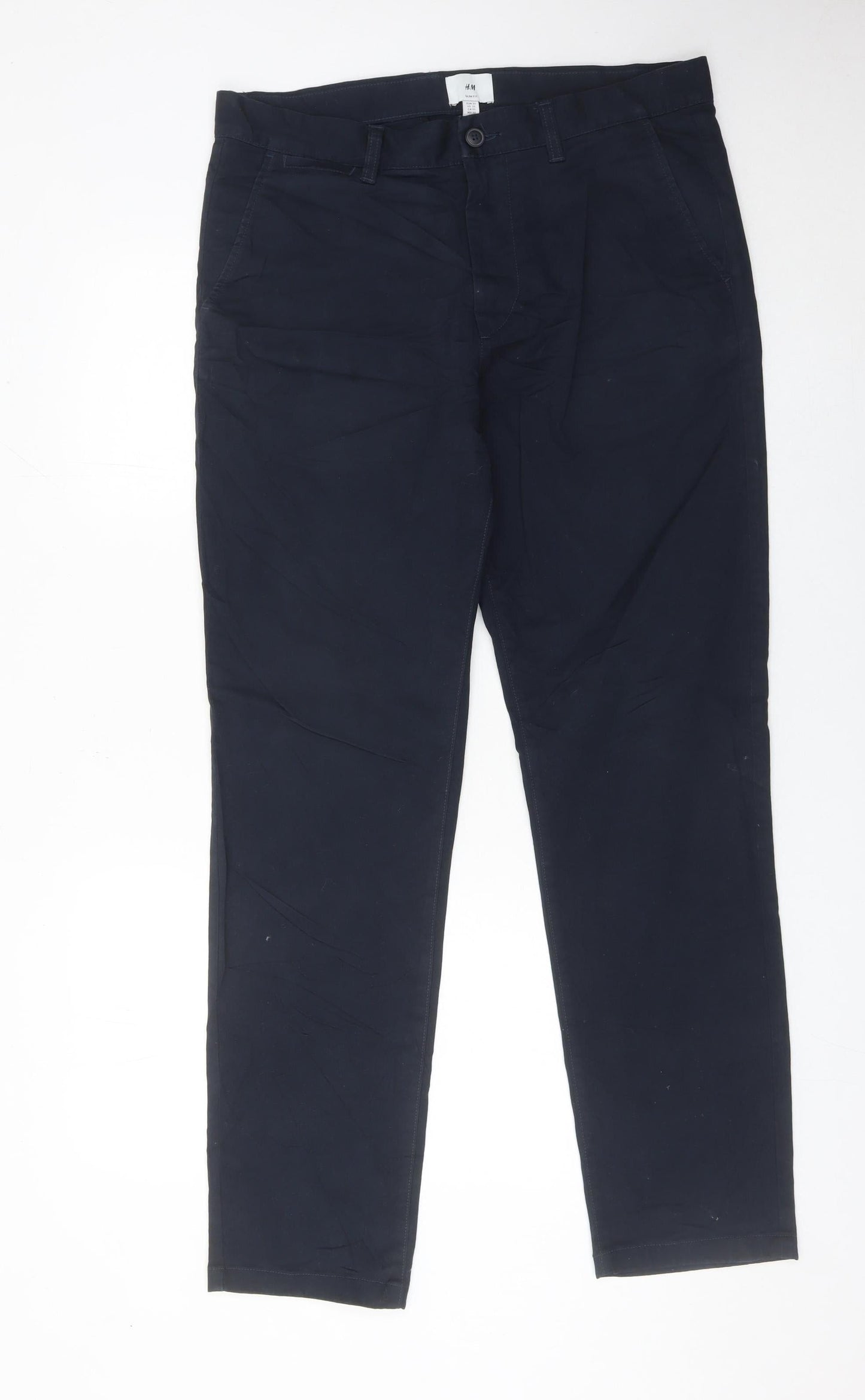 H&M Mens Blue Slim Fit Chino Trousers Size 33 Straight Leg
