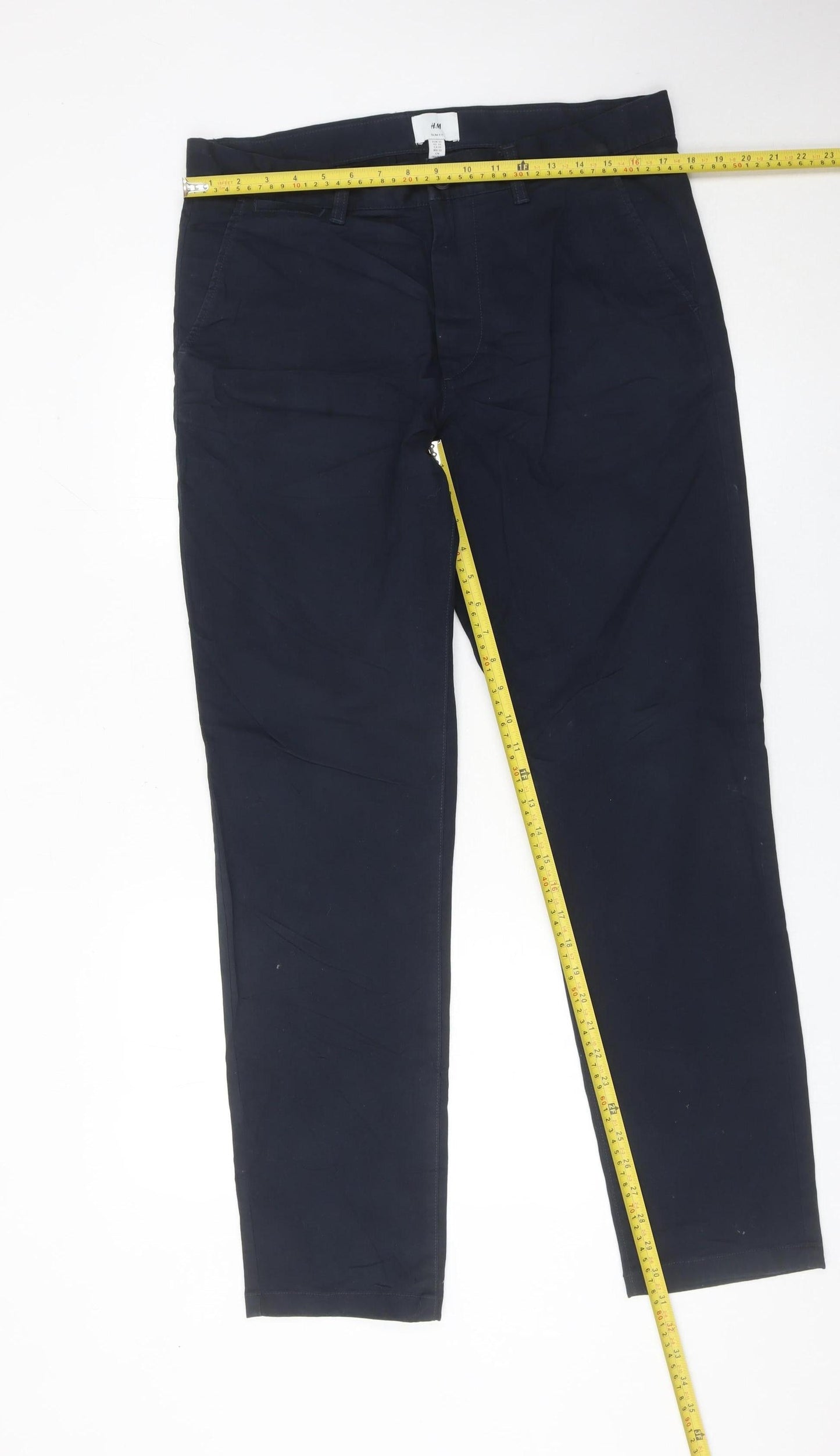 H&M Mens Blue Slim Fit Chino Trousers Size 33 Straight Leg