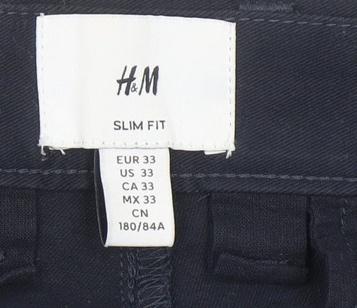 H&M Mens Blue Slim Fit Chino Trousers Size 33 Straight Leg
