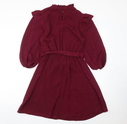 New Look Women Red Size 8 A-Line Knee Length Dress Puff Sleeve Party