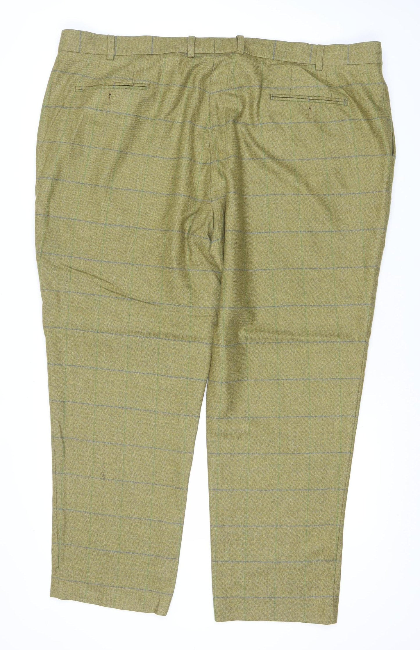 Fountains Mens Green Check Wool Dress Pants Waist 46 Straight Pleated