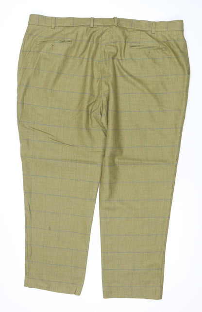 Fountains Mens Green Check Wool Dress Pants Waist 46 Straight Pleated