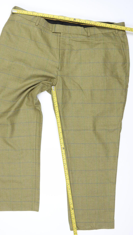 Fountains Mens Green Check Wool Dress Pants Waist 46 Straight Pleated