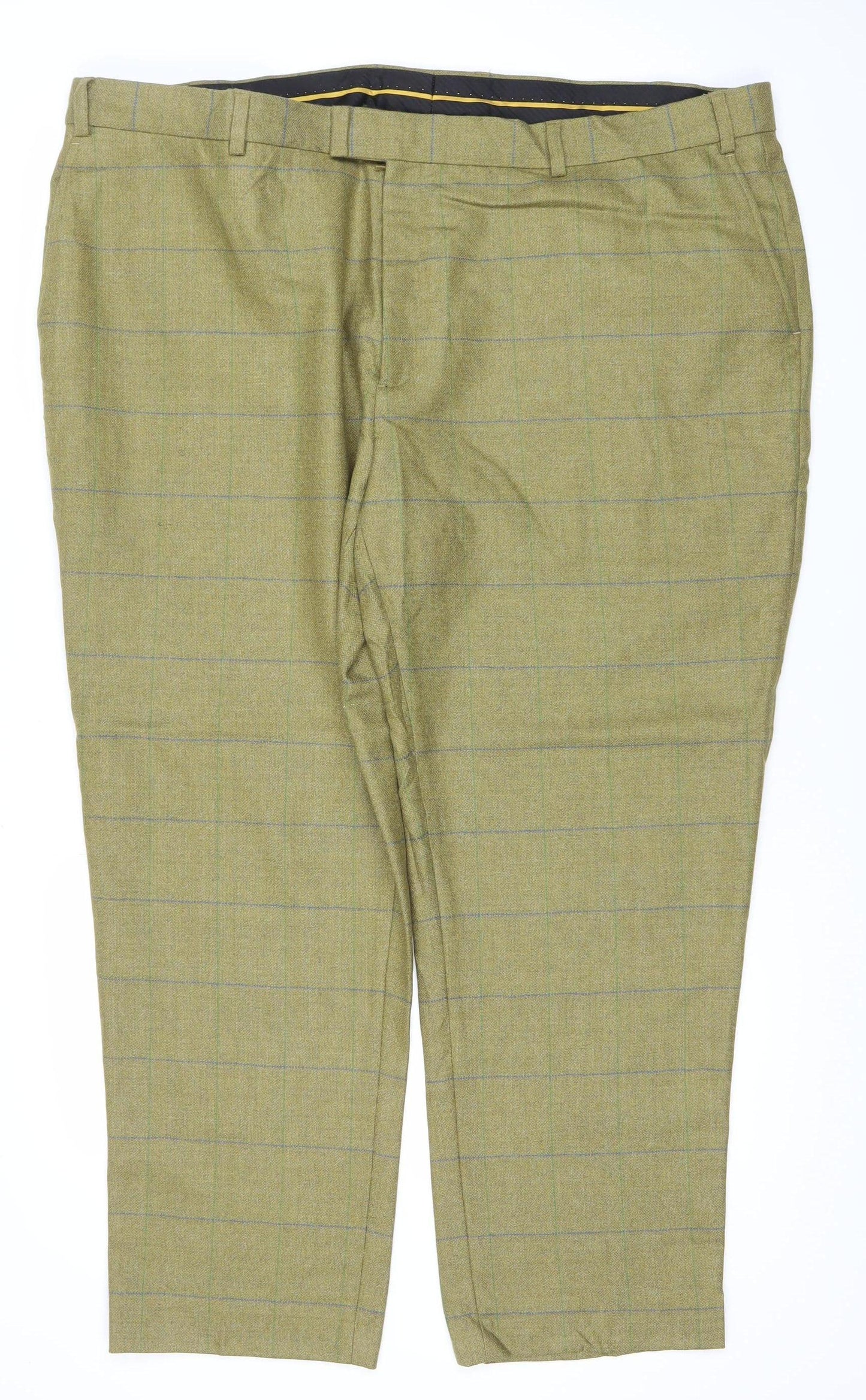 Fountains Mens Green Check Wool Dress Pants Waist 46 Straight Pleated