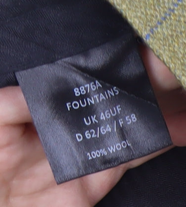 Fountains Mens Green Check Wool Dress Pants Waist 46 Straight Pleated