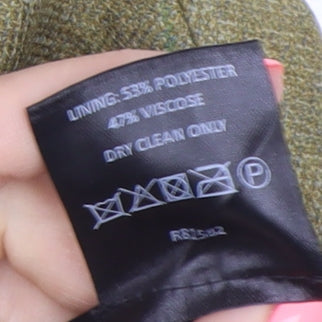 Fountains Mens Green Check Wool Dress Pants Waist 46 Straight Pleated