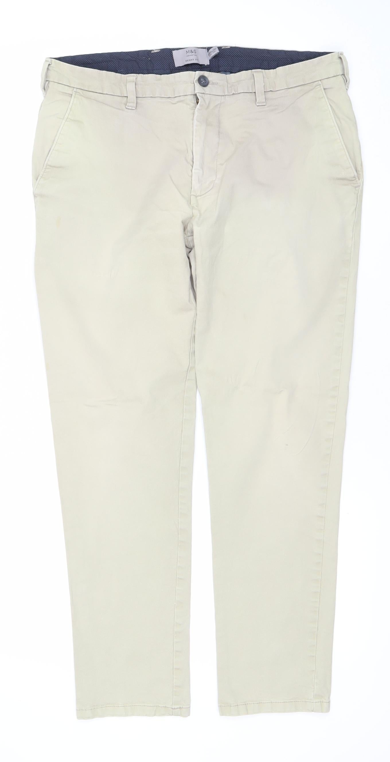 Marks and Spencer Men’s Beige Chino Trousers 36W 29L Regular Fit