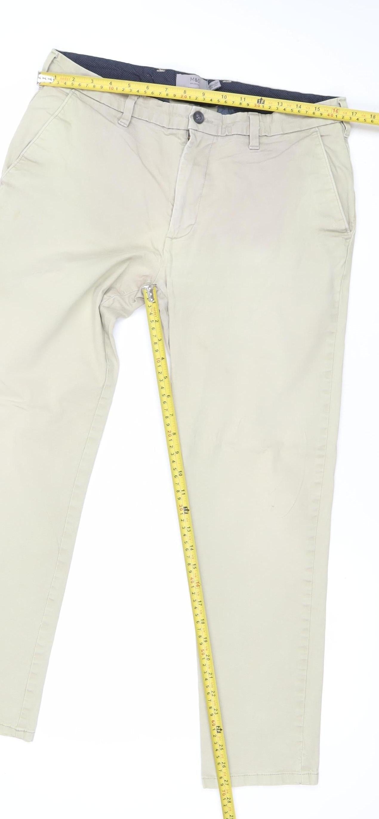 Marks and Spencer Men’s Beige Chino Trousers 36W 29L Regular Fit